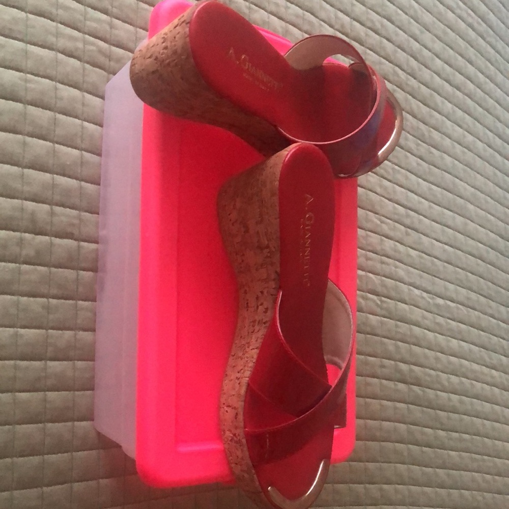 Beautiful Patent Red Sandals. Worn once. 4inch Cork heels. - Picture 4 of 4